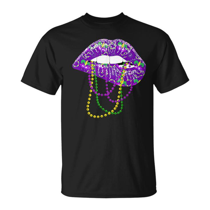 Mardi Gras Lips Queen Carnival Costume Purple & Gold Funny  Unisex T-Shirt