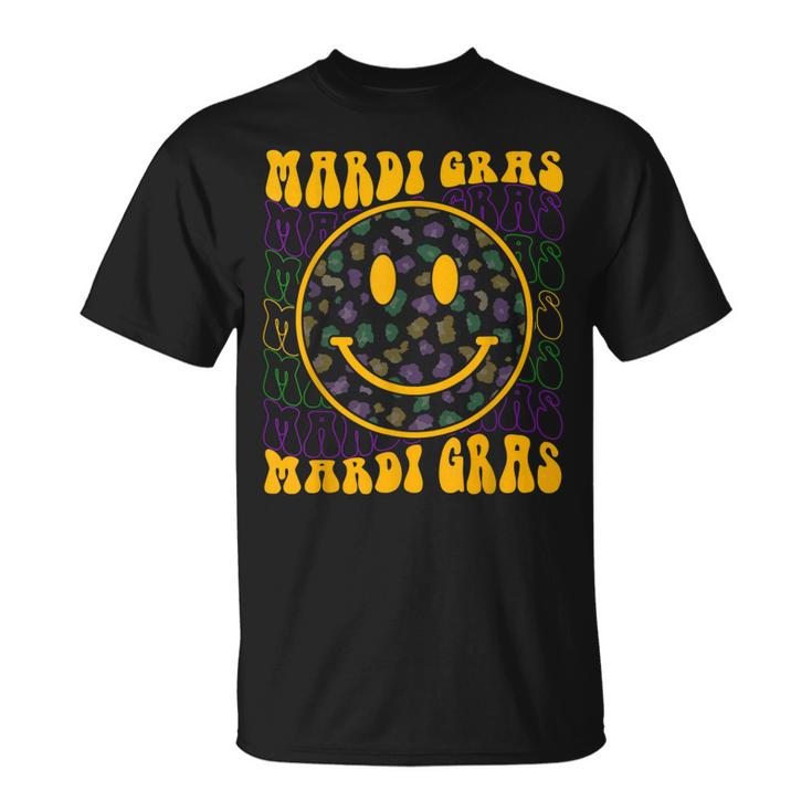 Leopard Hippie Face Retro Groovy Mardi Gras Funny  Unisex T-Shirt