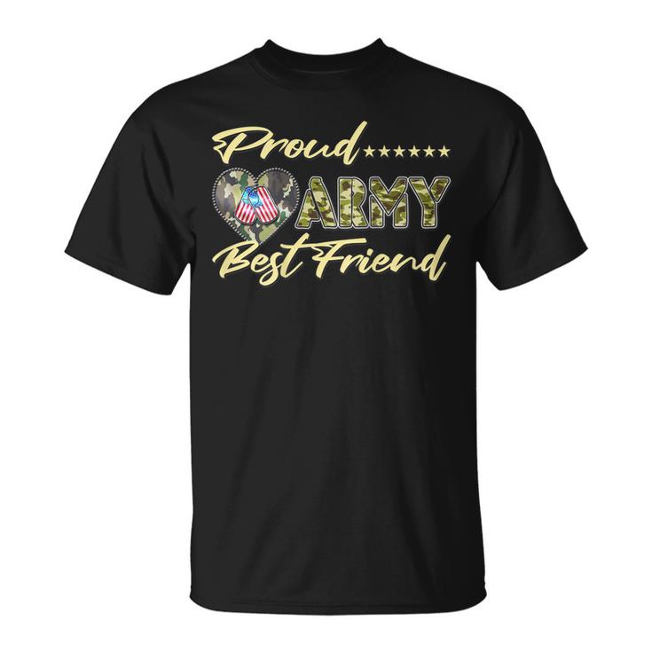Proud Army Best Friend Us Flag Dog Tag Heart Military T-Shirt