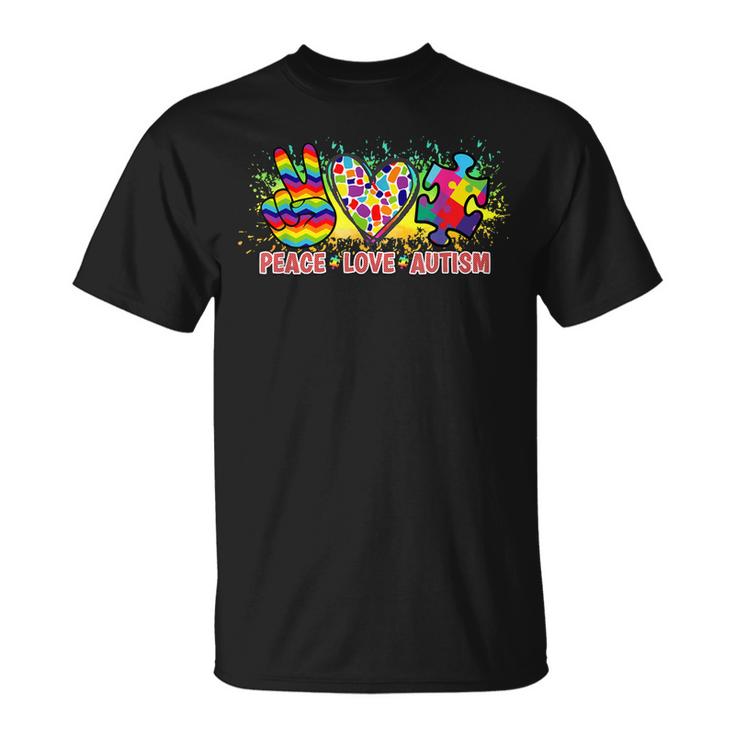 Peace Love Autism Mom Dad Kids Women Autism Awareness Unisex T-Shirt
