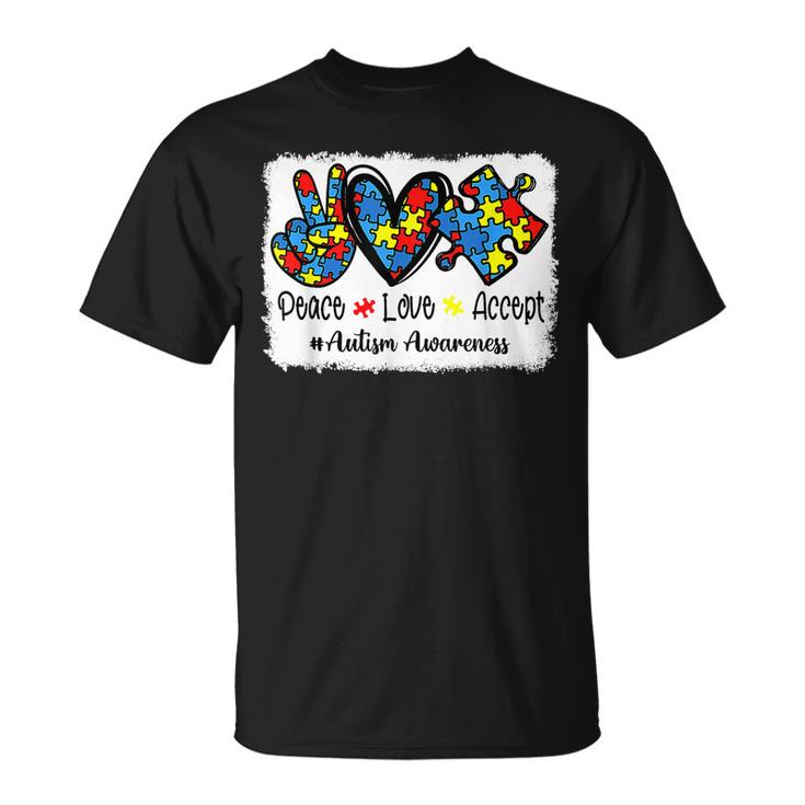 Peace Love Accept Autism Puzzle Pieces Autism Mom Dad Kids Unisex T-Shirt