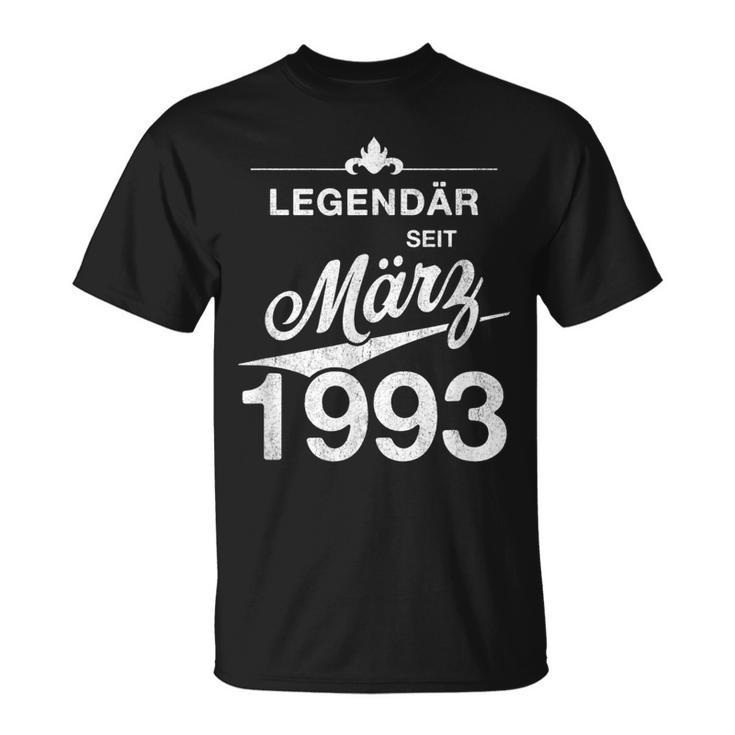 30 Geburtstag 30 Jahre Alt Legendär Seit März 1993 T-Shirt