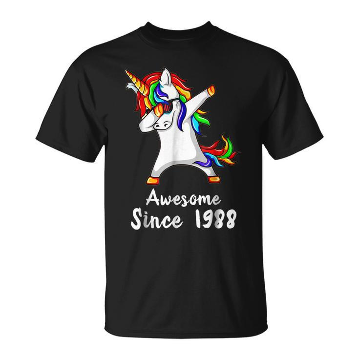 30 Years Old 30Th Birthday Unicorn Dabbing Shirt 1988 Gift Unisex T-Shirt