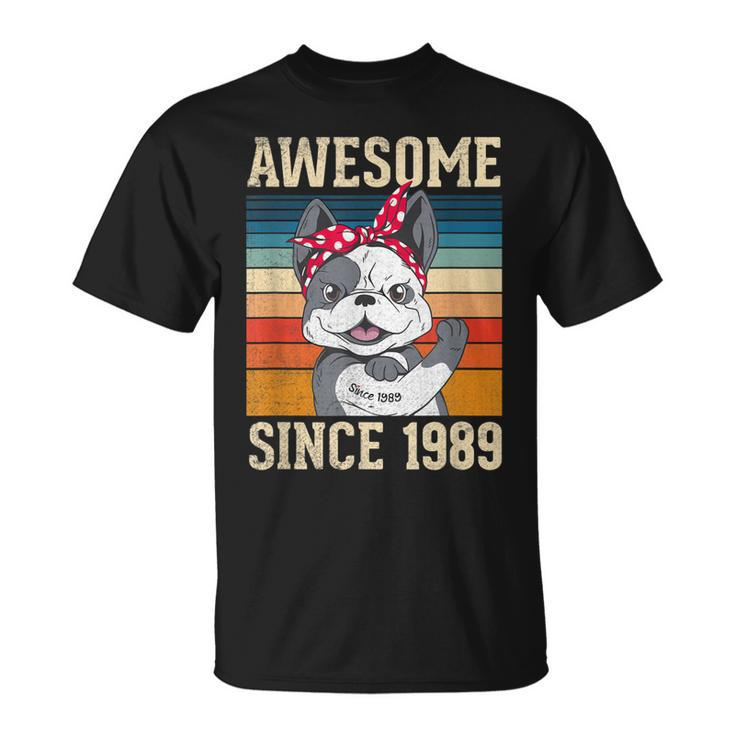 34 Year Old Awesome Since 1989 34Th Birthday Dog Girl T-Shirt