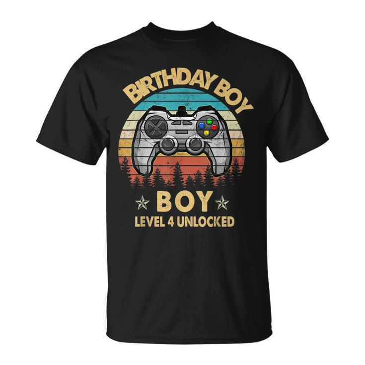 4 Year Old Level 4 Unlocked 4Th Birthday Boy Gaming T-shirt