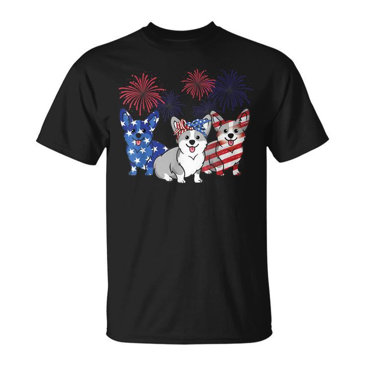 4Th Of July American Flag Corgi Patriotic Dog Mens Womens  Unisex T-Shirt
