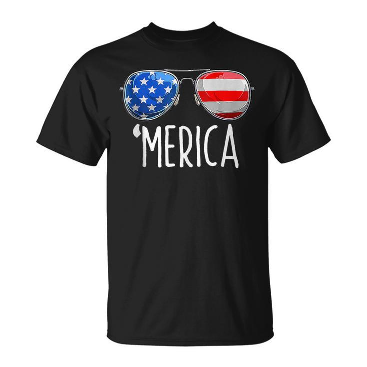 4Th Of July Merica Sunglasses All America Usa Flag  Unisex T-Shirt