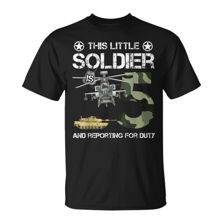 5 Year Old Soldier Camo Army Birthday Themed Military Family T-Shirt