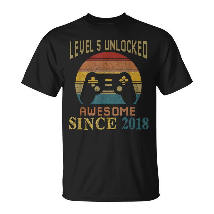 5 Years Level 5 Unlocked Awesome Since 2018 5Th Birthday T-shirt