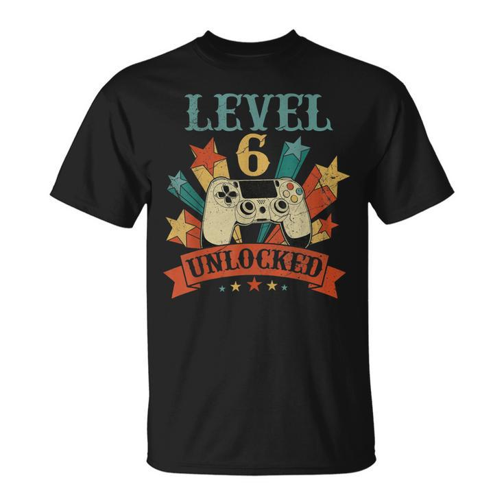 6 Year Old Level 6 Unlocked 6Th Birthday Boy Gaming T-shirt