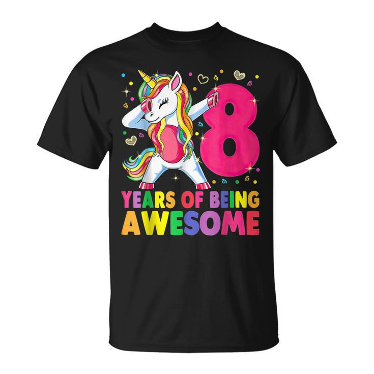 8 Years Old Unicorn Flossing 8Th Birthday Girl Unicorn Party V2 T-Shirt