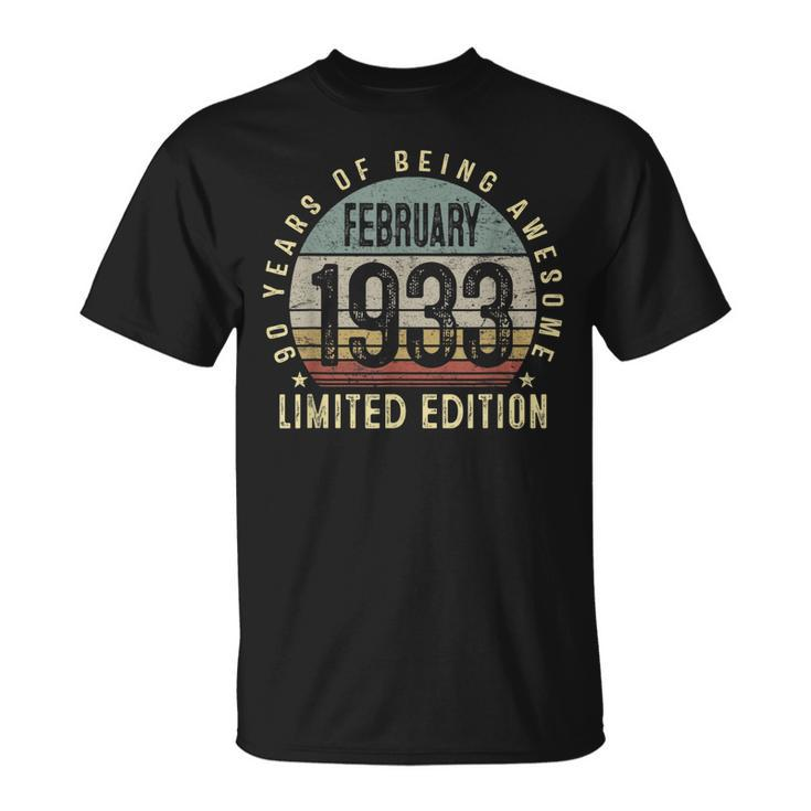 90 Years Old Vintage February 1933 90Th Birthday T-Shirt