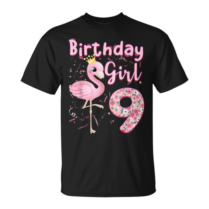 9Th Birthday Girls Flamingo 9 Years Old Tropical Flamingo V2 T-Shirt