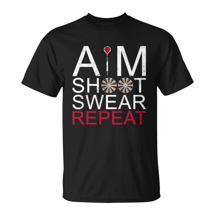 Aim Shoot Swear Repeat Darts Retro Vintage T-shirt