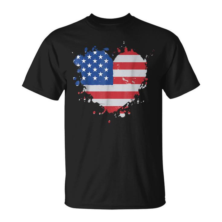 America Love Flag Usa Heart 4Th Of July American Proud Girl T-shirt