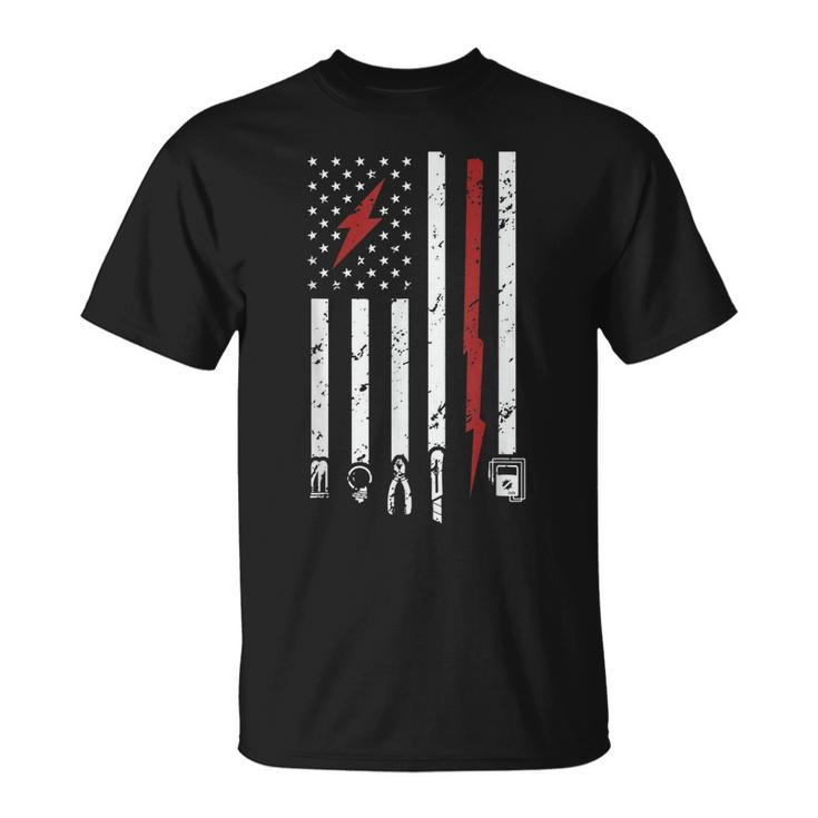 Mens American Electritian Usa Flag Patriot Handyman Dad Birthday T-Shirt