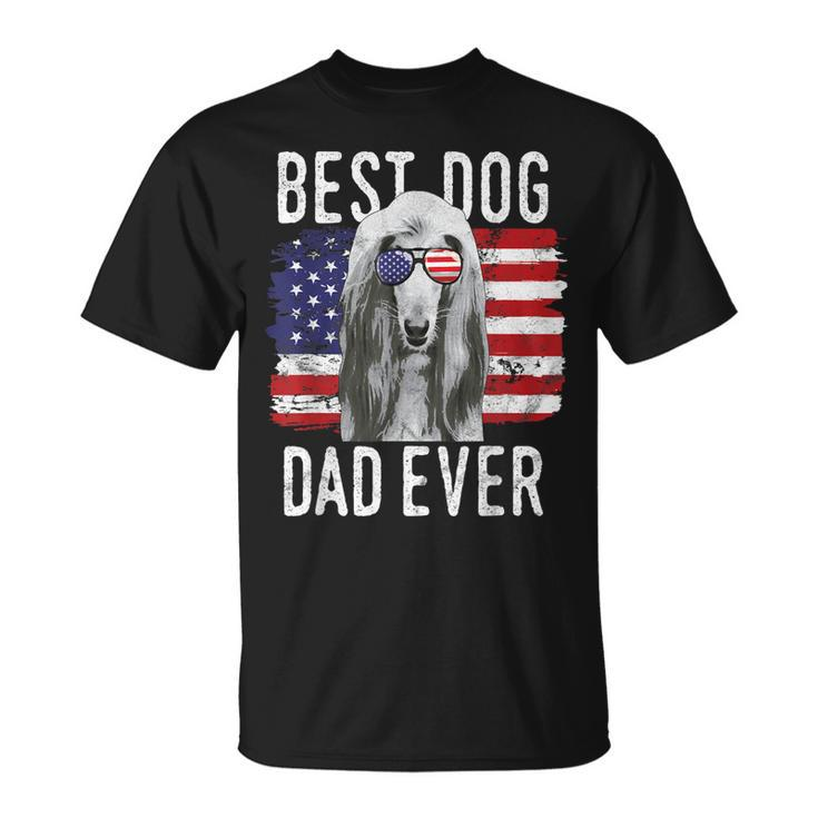 American Flag Best Dog Dad Ever Afghan Hounds Usa Gift For Mens Unisex T-Shirt