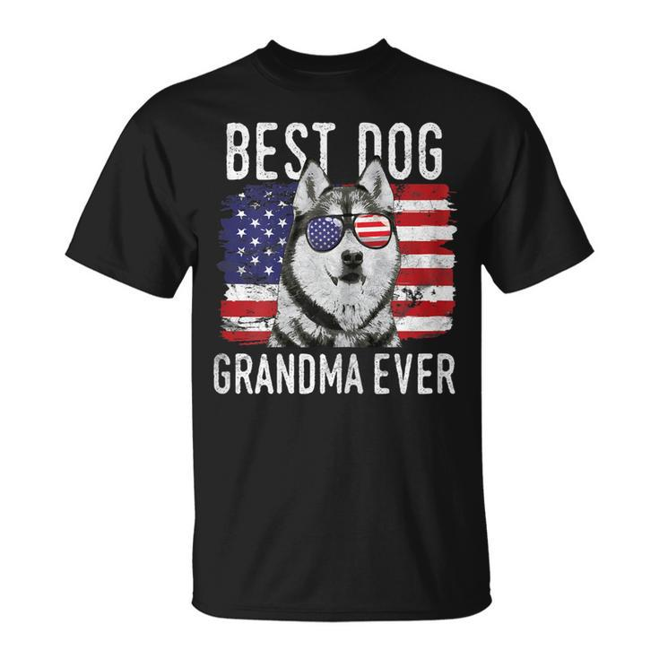 American Flag Best Dog Grandma Ever Siberian Husky Usa Gift For Womens Unisex T-Shirt