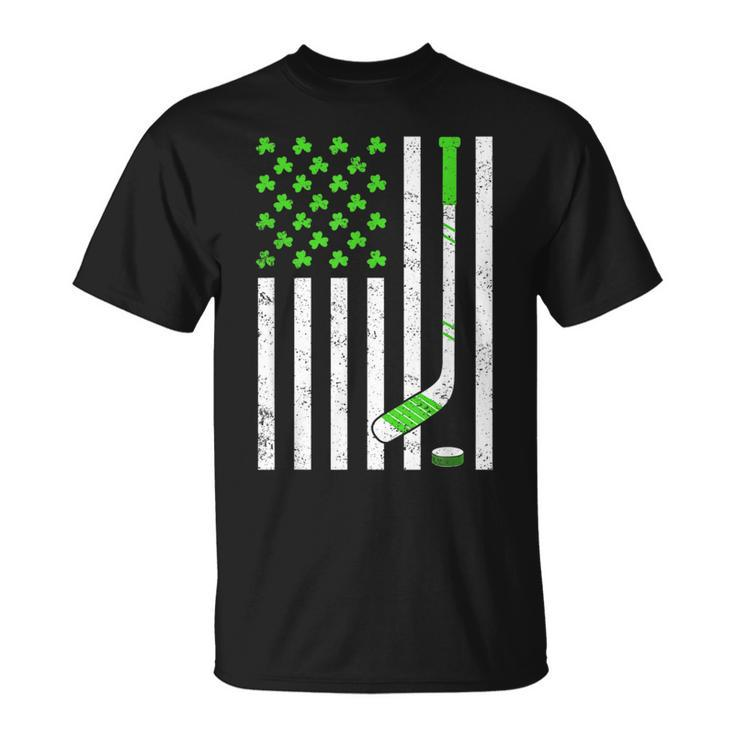 American Flag Irish Hockey Shamrock St Patricks Day T-shirt
