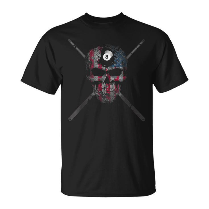 American Flag Skull Billiards Pool Player  Unisex T-Shirt