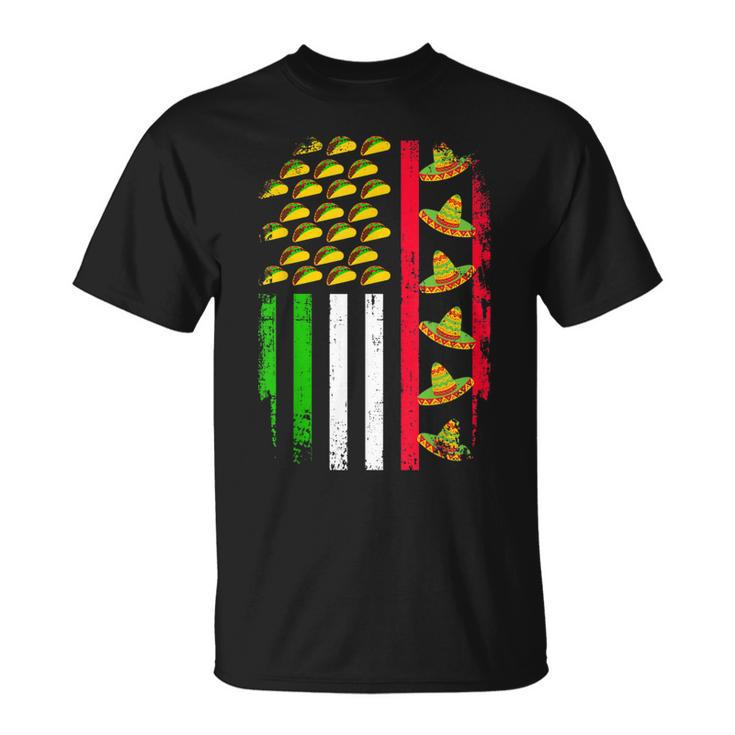 American Mexican Flag With Sombrero And Taco Cinco De Mayo  Unisex T-Shirt