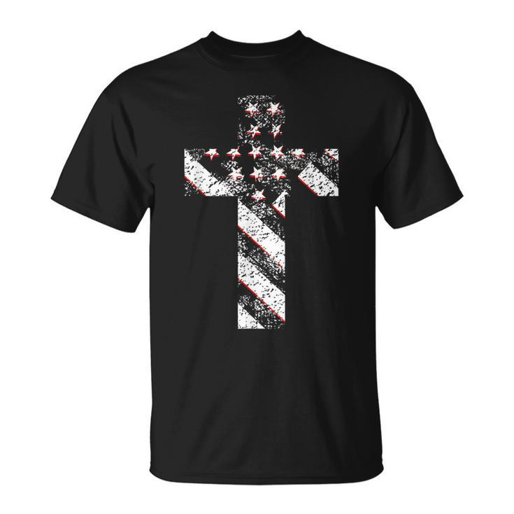 American Usa Flag Freedom Cross Military Style Army Mens Unisex T-Shirt