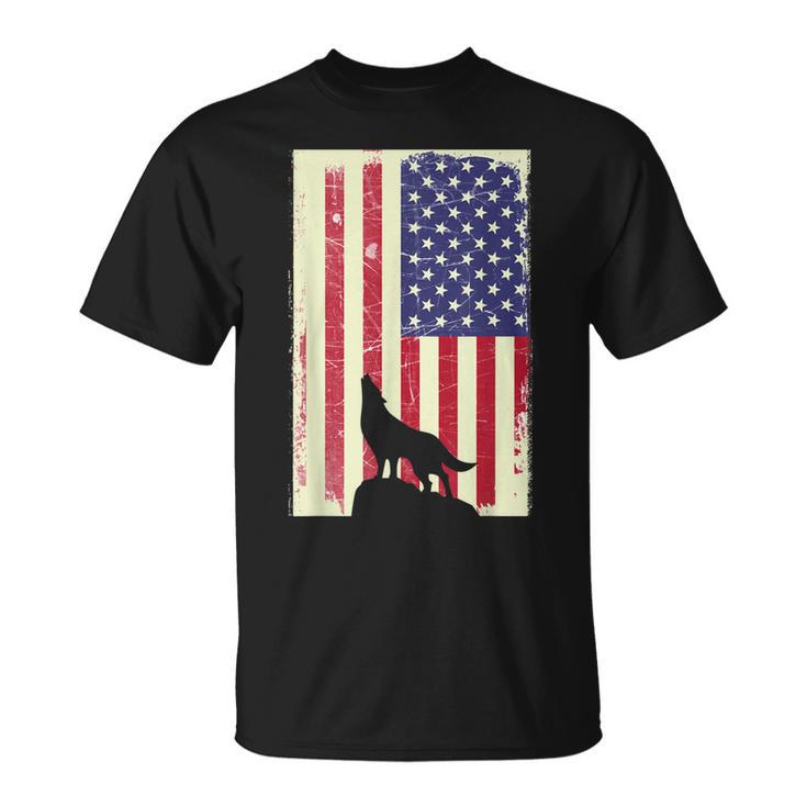 American Wolf Hunter Patriotic  For Dad Fathers Day Gift For Mens Unisex T-Shirt