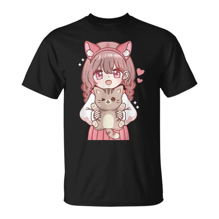 Anime Girl With Cat Kawaii Cat Lover Otaku  Unisex T-Shirt