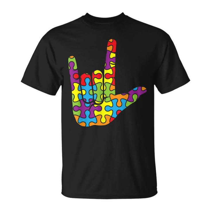 Asl Love Sign Language - Autistic Puzzle Autism Awareness  Unisex T-Shirt