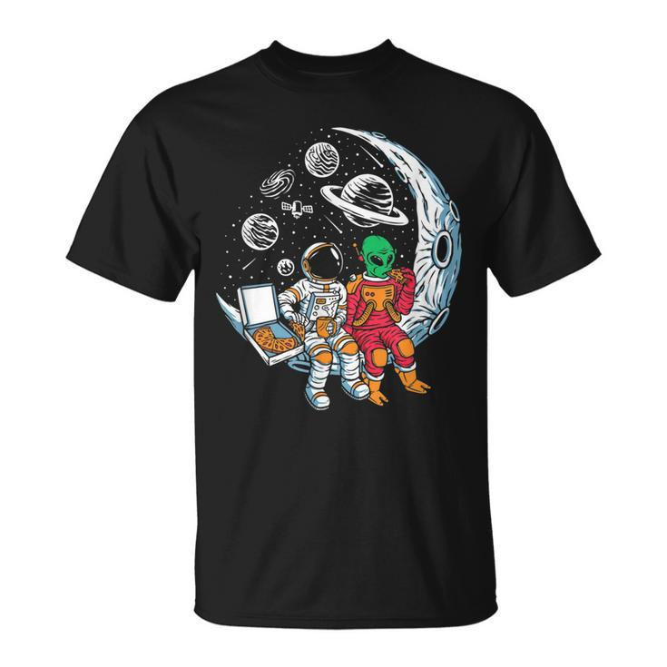 Astronaut And Alien Love Eating Pizza Exploring Space T-Shirt