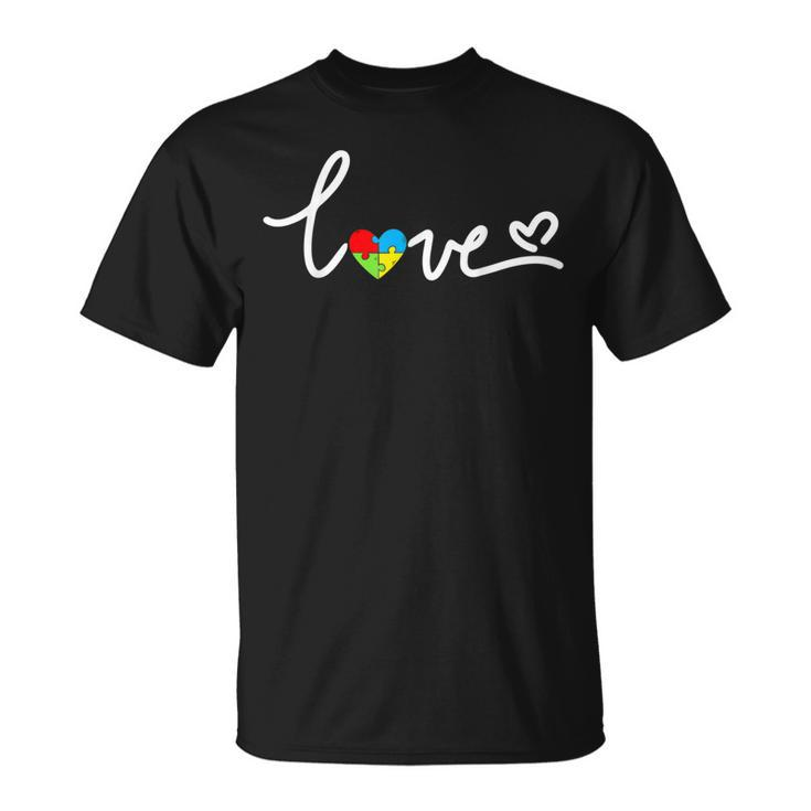 Autism Awareness Day Love Puzzle Pieces Heart T-Shirt