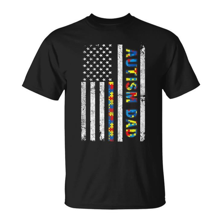 Autism Awareness Proud Autism Dad Vintage Usa Flag Men T-Shirt