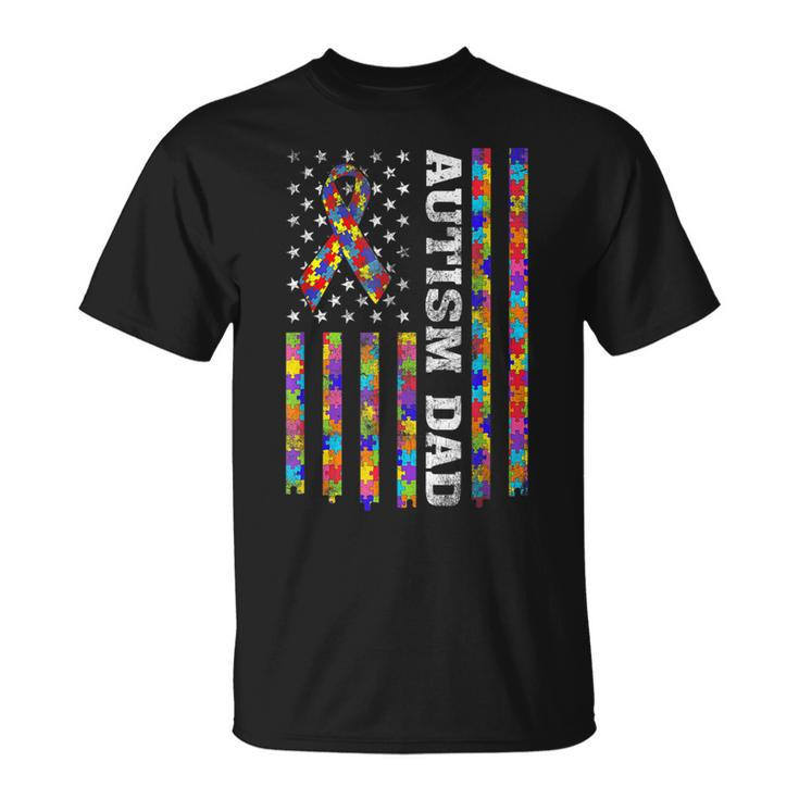Autism Awareness Proud Autism Dad Vintage Usa Flag Men T-Shirt