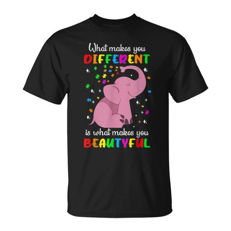 Autism Elephant What Makes You Different Makes You Beautiful  Unisex T-Shirt