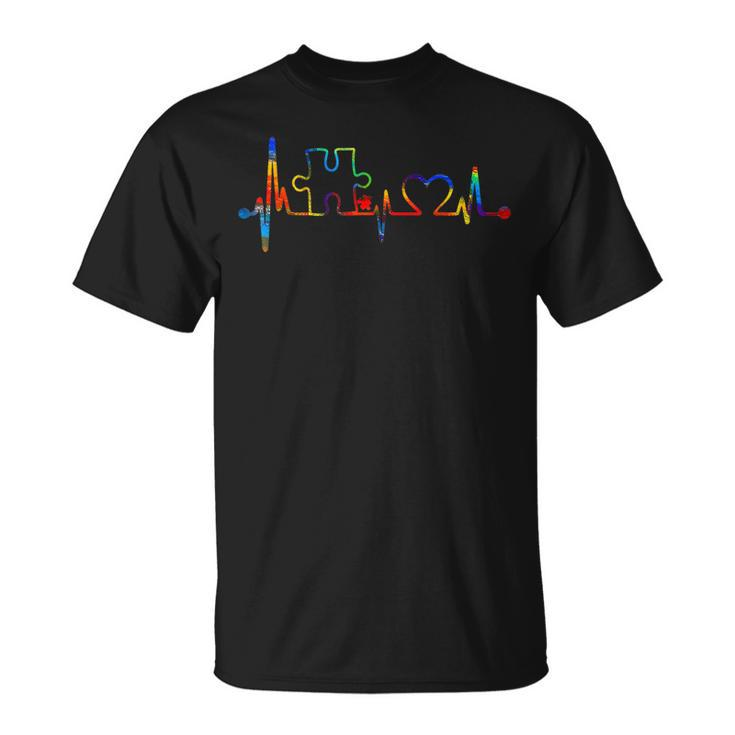 Autism Puzzle Heartbeat Heart Autism Awareness Colorful Mom  Unisex T-Shirt