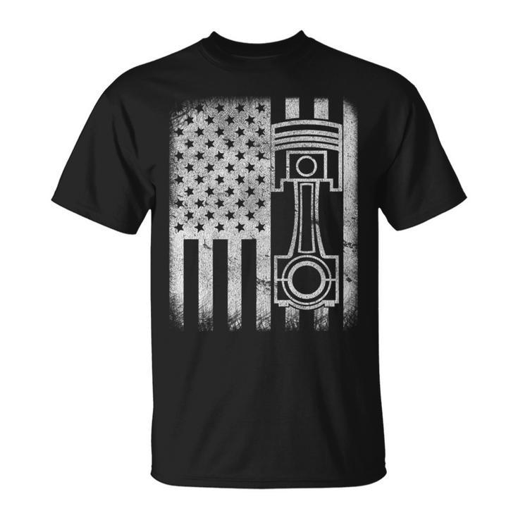 Auto Automotive Mechanic Engine Piston Patriotic Flag Unisex T-Shirt