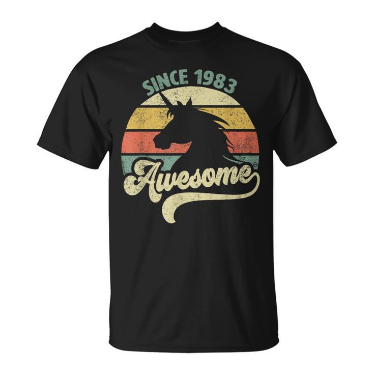 Awesome Since 1983 Retro Unicorn Birthday Vintage T-Shirt