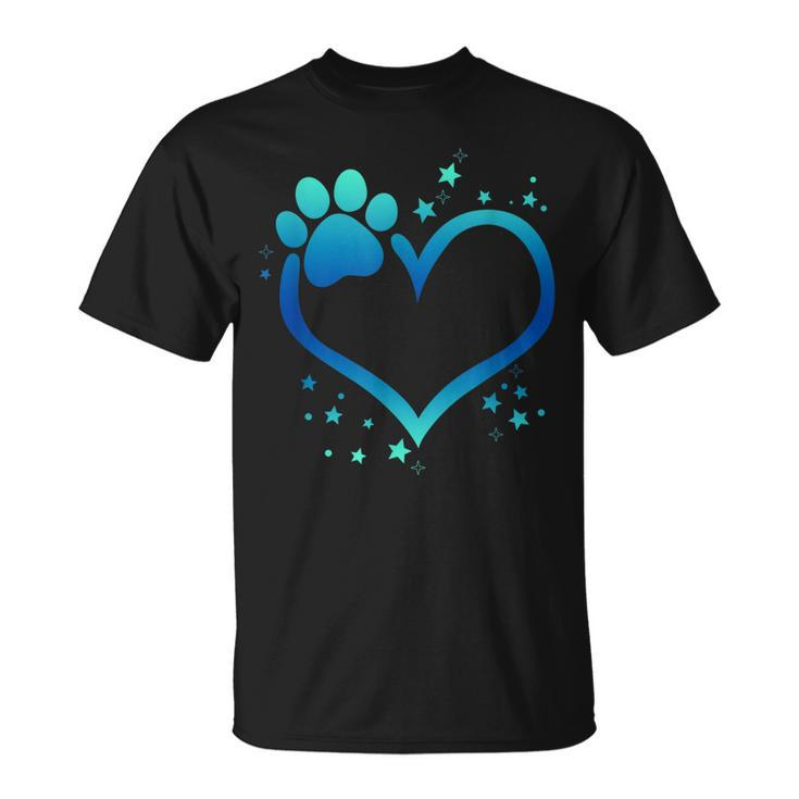 Awesome Blue Paw Print Heart  Dog Cat Animal Lovers  Unisex T-Shirt
