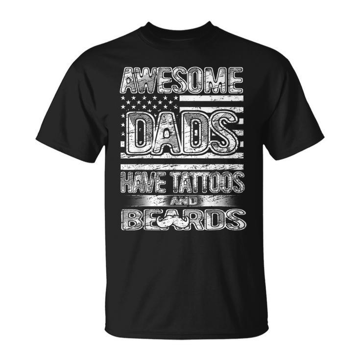 Awesome Dads Have Tattoos And Beards Fathers Day Vintage T-shirt