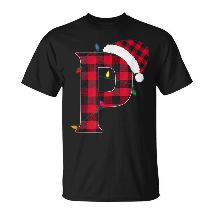 Awesome Letter P Initial Name Buffalo Plaid Christmas T-shirt