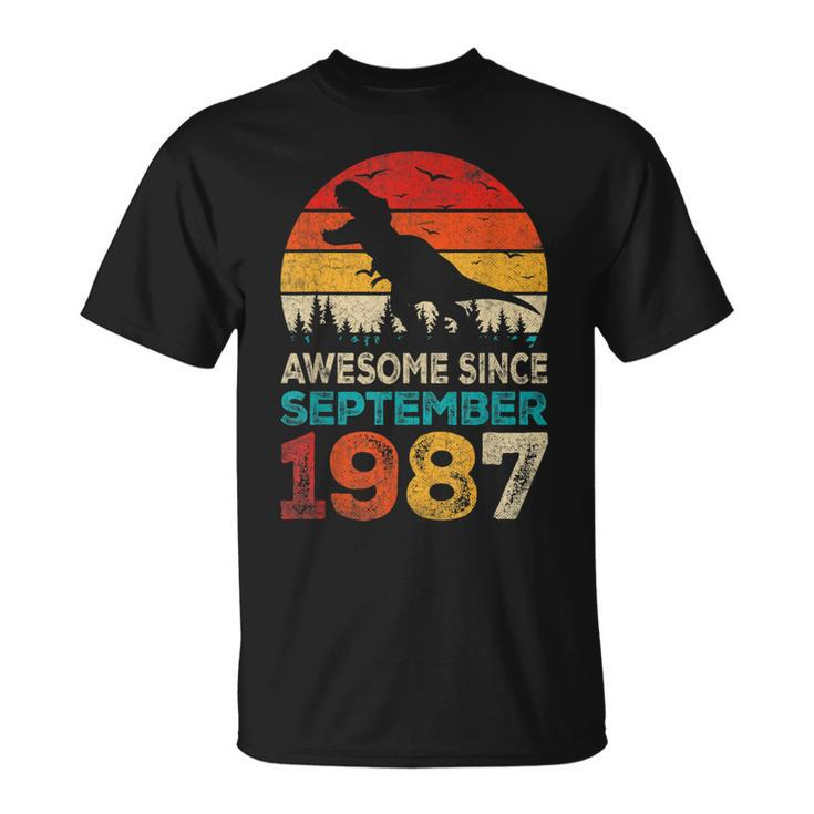 Awesome Since September 1987 35Th Birthday Boy Dinosaur T-shirt