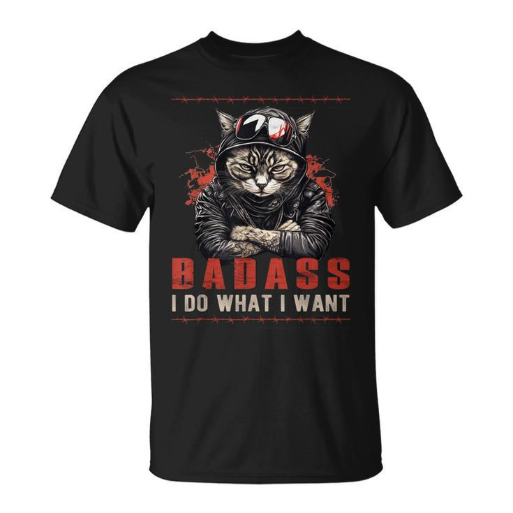 Badass I Do What I Want Cool Vintage Retro Funny Cat Lover Unisex T-Shirt