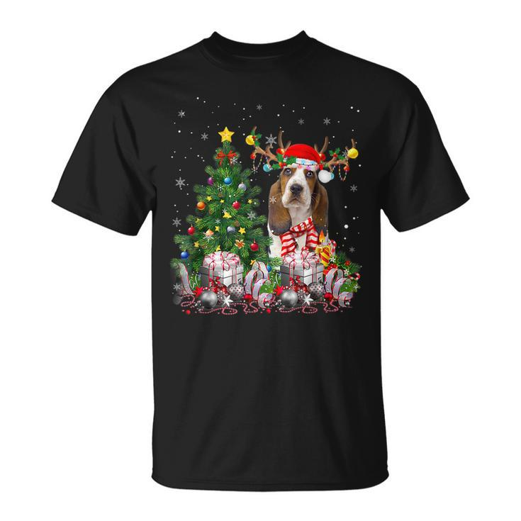 Basset Hound Dog Lover Matching Santa Christmas Tree T-shirt