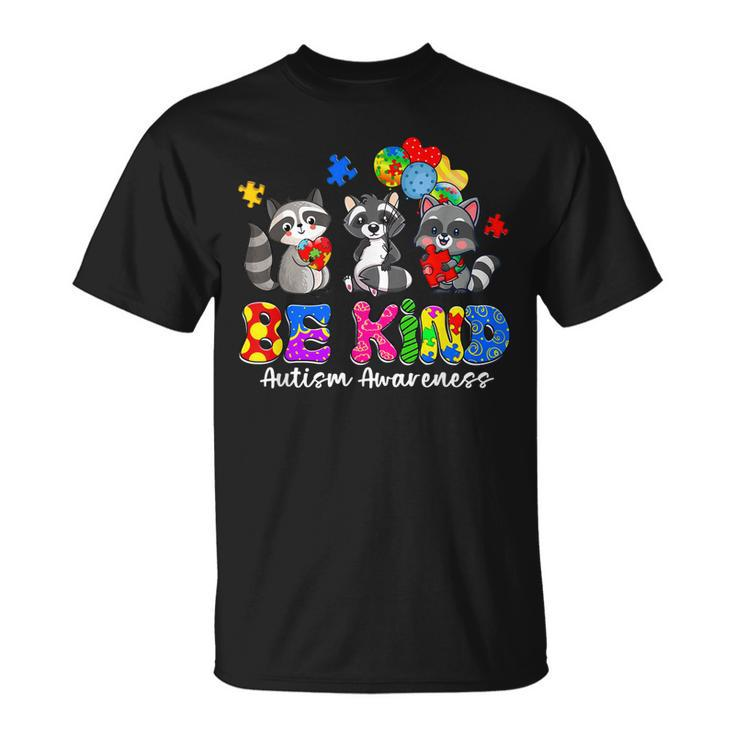 Be Kind Raccoon Puzzle Pieces Funny Autism Awareness Gifts  Unisex T-Shirt