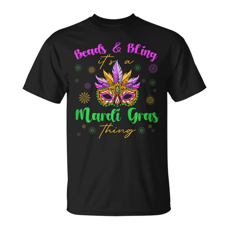 Beads & Bling Its A Mardi Gras Thing Feather Mask Outfit T-shirt
