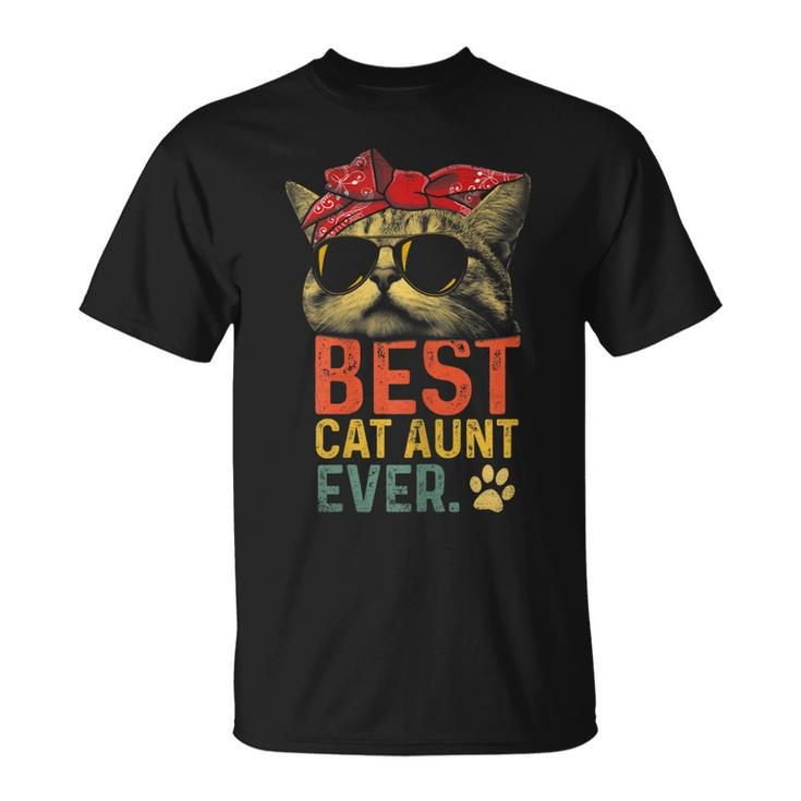 Best Cat Aunt Ever Vintage Cat Lover Cool Sunglasses Funny Gift For Womens Unisex T-Shirt
