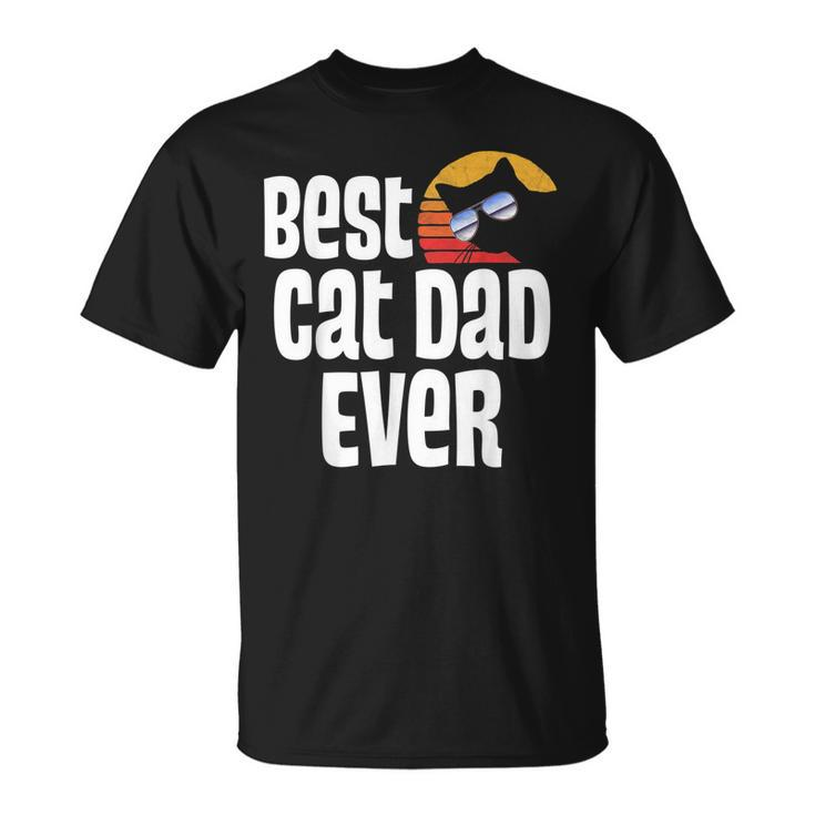 Best Cat Dad Ever Funny Father Day Retro Sunset Design Unisex T-Shirt