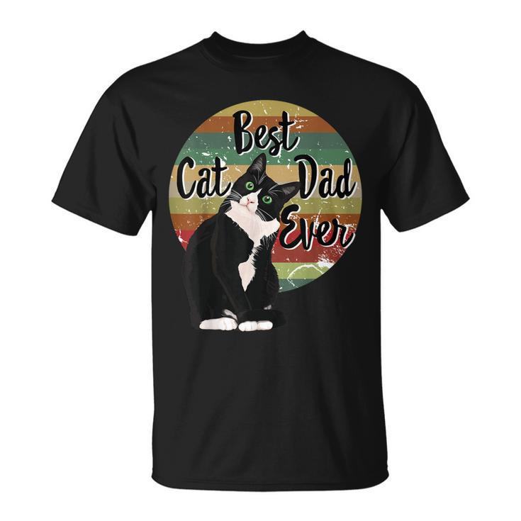 Best Cat Dad Ever Tuxedo Fathers Day Retro T-Shirt