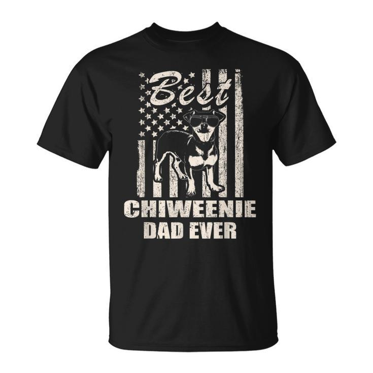 Best Chiweenie Dad Ever Vintage Retro Flag Dog Dad T-Shirt