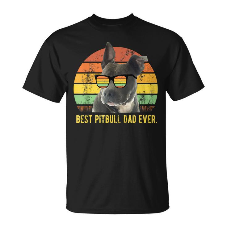 Best Pitbull Dad Ever Cute Funny Retro Sunset Daddy Gift Unisex T-Shirt